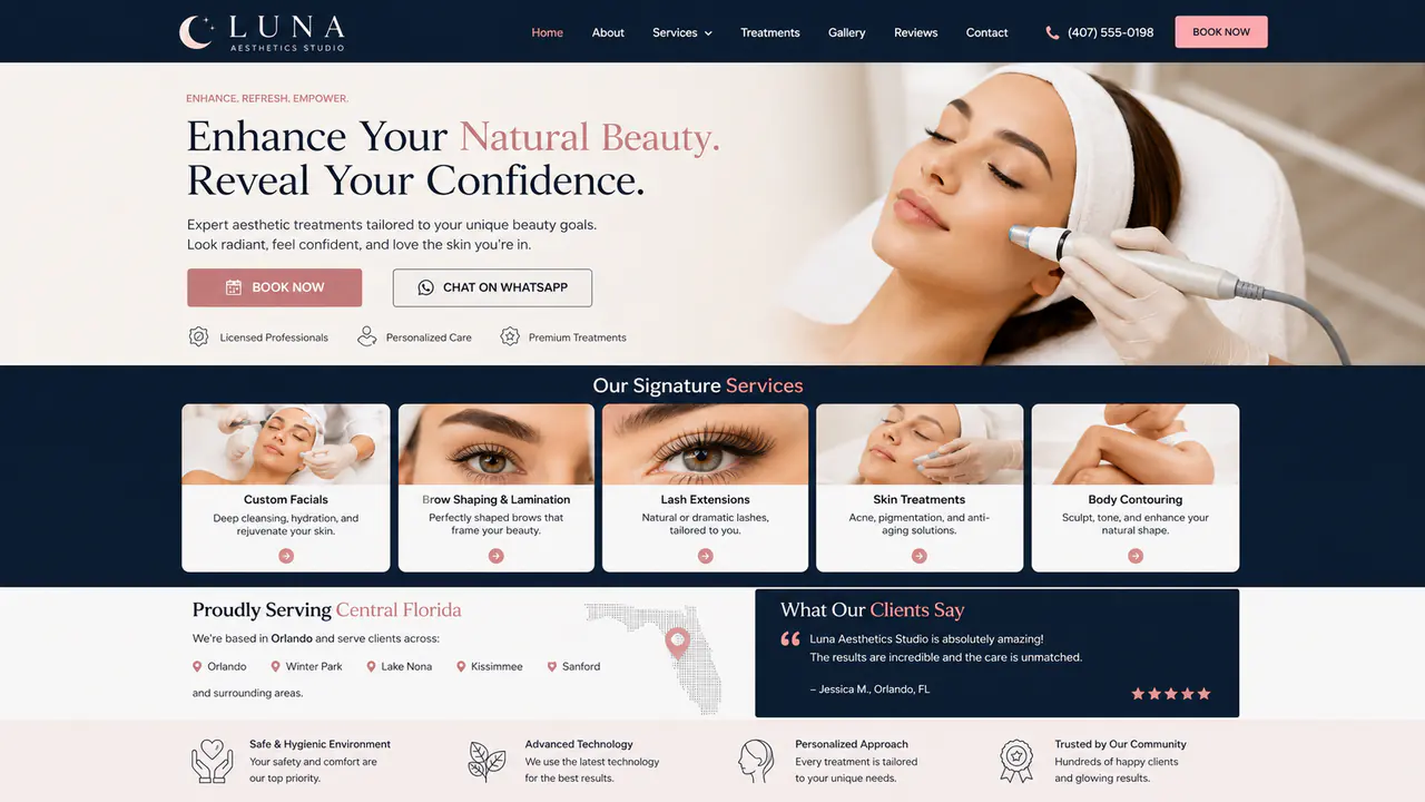 Exemplo de site para aesthetics studio.