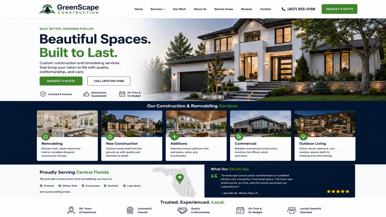 Exemplo de site para construction e remodeling.