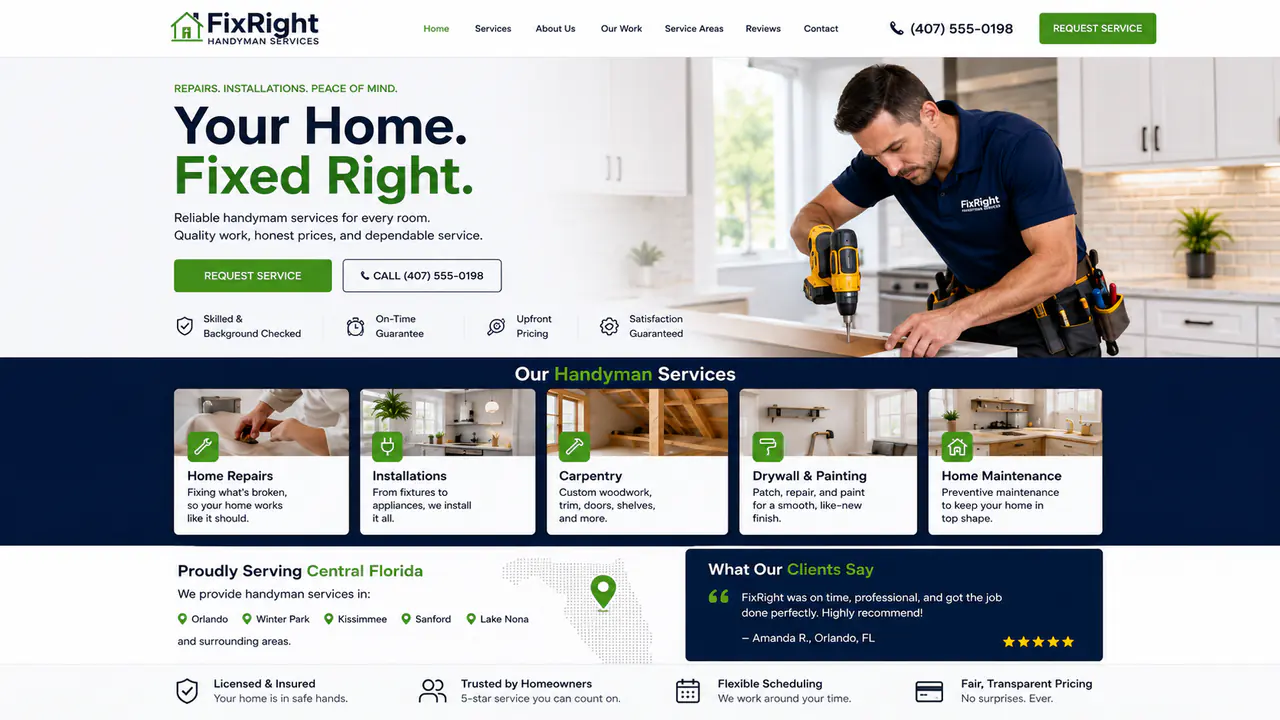 Exemplo de site para handyman services.